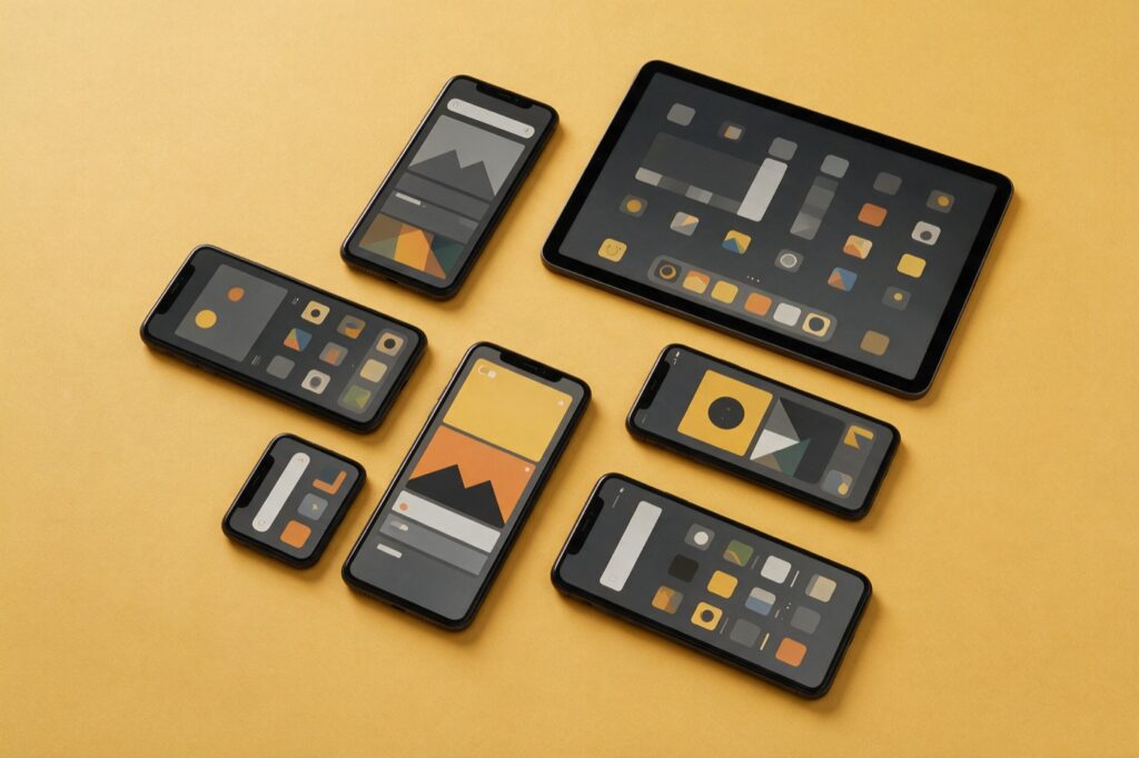 Schermate di un'app su smartphone e tablet iOS e Android