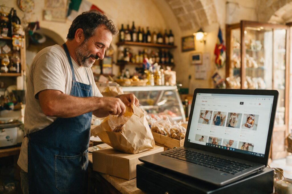 Commerciante che prepara un ordine arrivato dal suo e-commerce