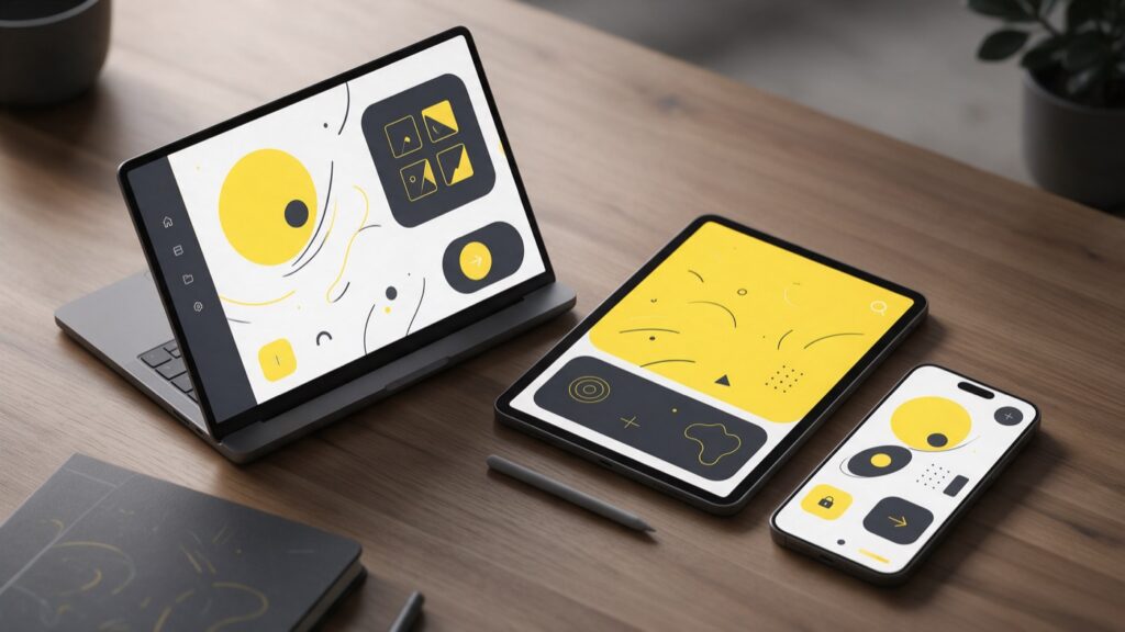 Sito web responsive su computer, tablet e smartphone