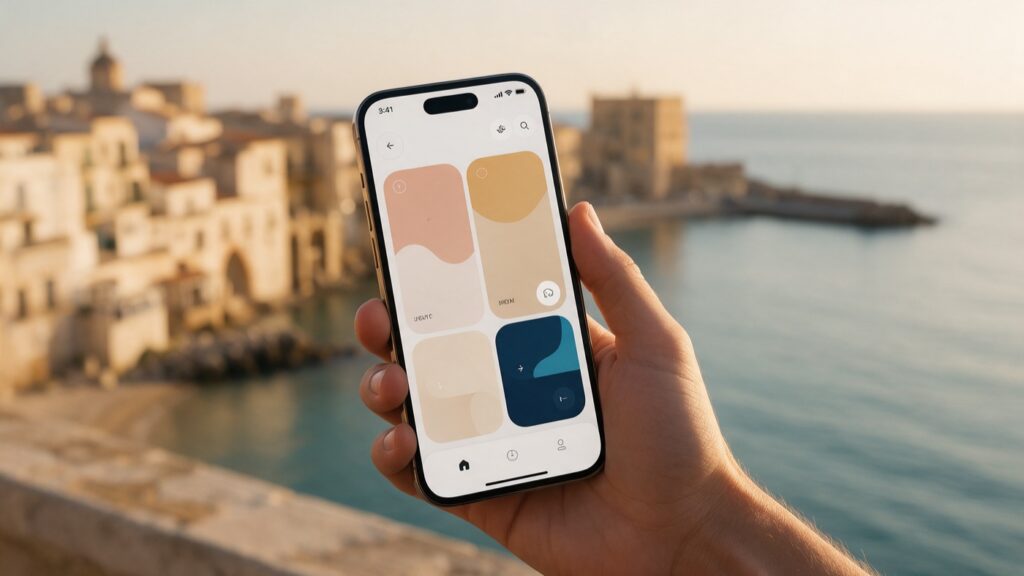 App su smartphone con vista sul mare di Ortigia a Siracusa